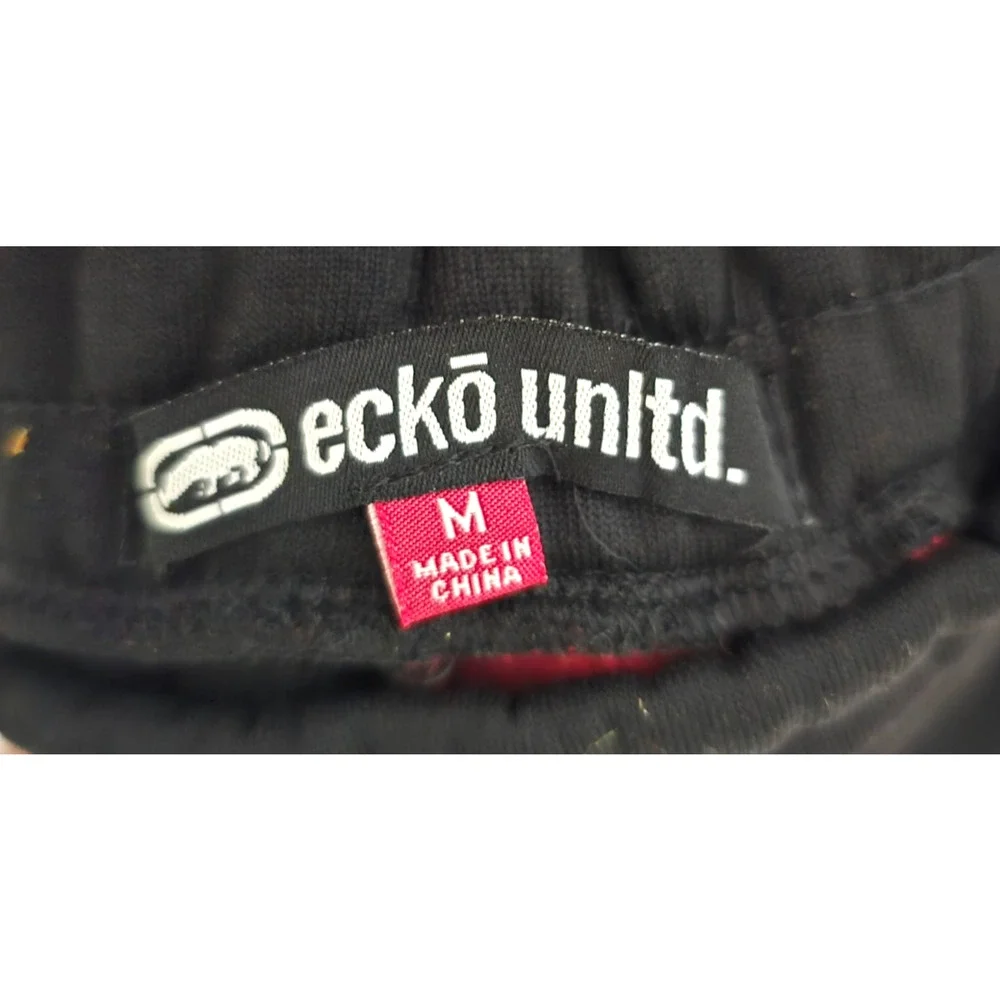 Ecko Unltd Mens Medium Black Red Gray Colorblock Fleece Jogger Sweatpants NWT
